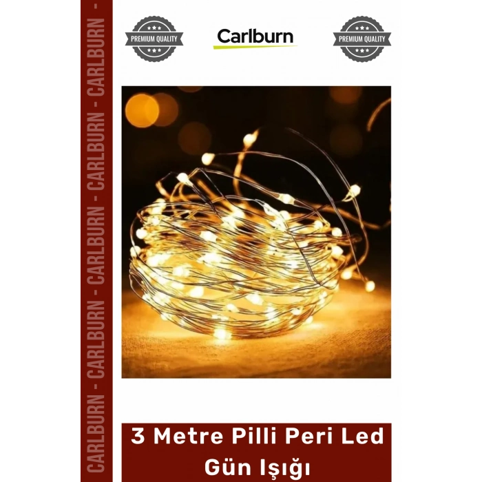 #PeriLed Dekoratif Esnek Bakır Tel Sarı Sıcak Beyaz Aydınlatma 3 Metre Pilli Peri Led Gün Işığı