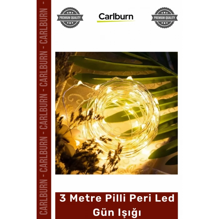 #PeriLed Dekoratif Esnek Bakır Tel Sarı Sıcak Beyaz Aydınlatma 3 Metre Pilli Peri Led Gün Işığı
