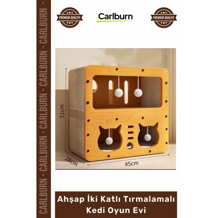 #KediEvi Dekoratif Modern Lüks Sağlam Kedi Yuvası Ahşap İ Katlı Tırmalamalı Kedi Oyun Evi