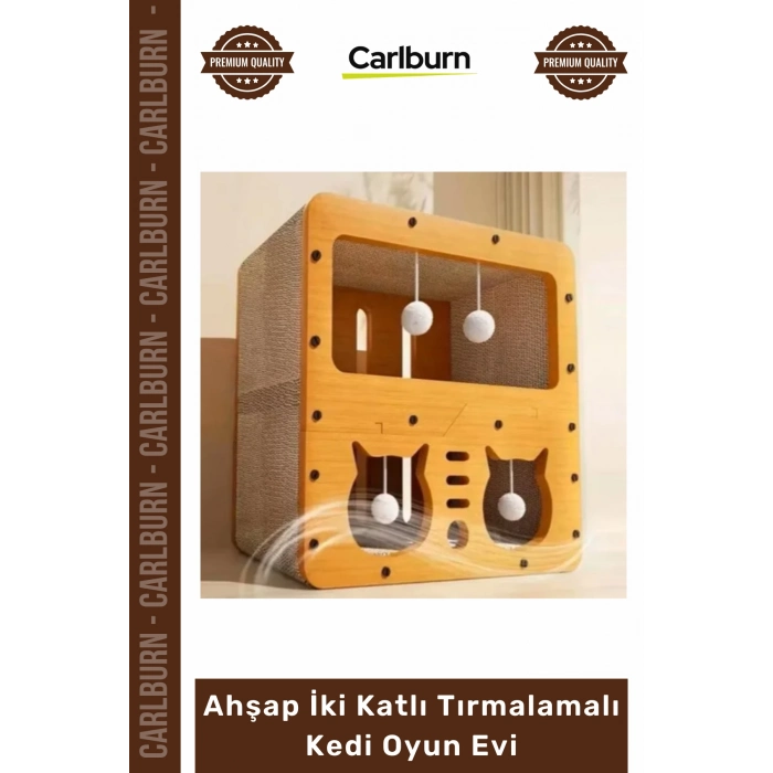 #KediEvi Dekoratif Modern Lüks Sağlam Kedi Yuvası Ahşap İ Katlı Tırmalamalı Kedi Oyun Evi