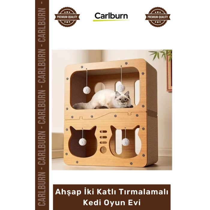 #KediEvi Dekoratif Modern Lüks Sağlam Kedi Yuvası Ahşap İ Katlı Tırmalamalı Kedi Oyun Evi