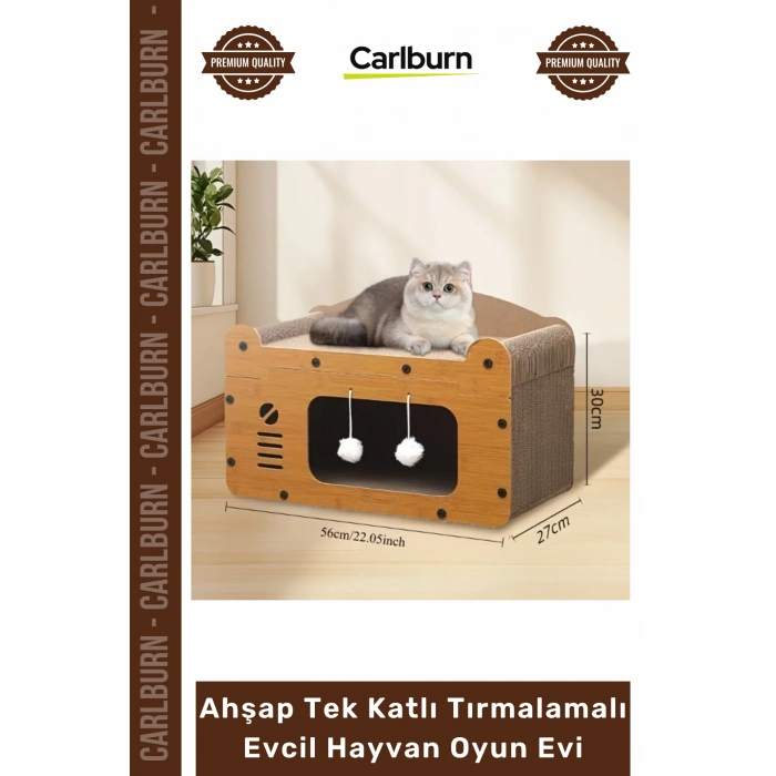 #OyunEvi Modern Kedi Köpek Yuvası Peluşlu Ahşap Tek Katlı Tırmalamalı Evcil Hayvan Oyun Evi