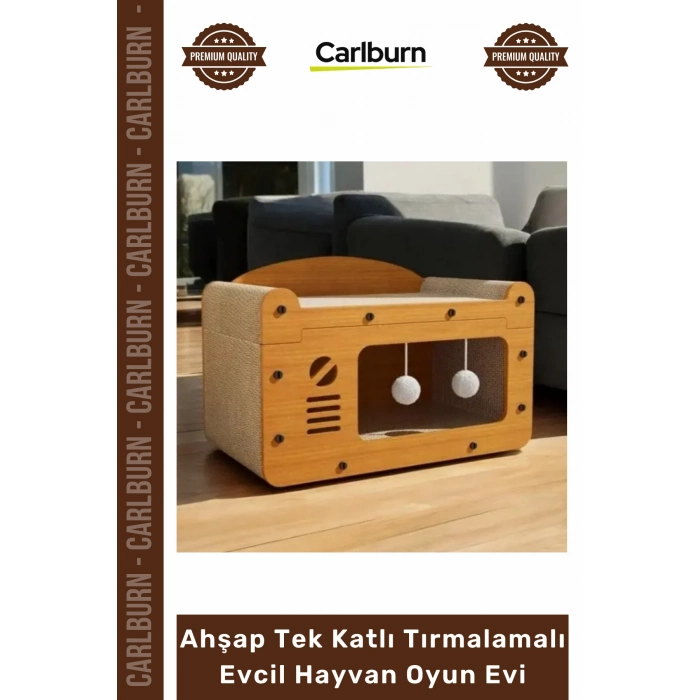 #OyunEvi Modern Kedi Köpek Yuvası Peluşlu Ahşap Tek Katlı Tırmalamalı Evcil Hayvan Oyun Evi