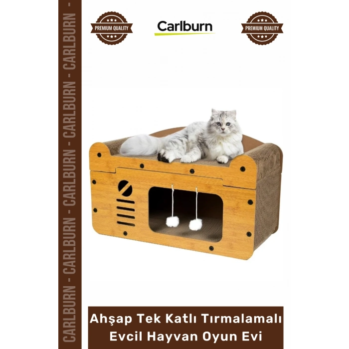 #OyunEvi Modern Kedi Köpek Yuvası Peluşlu Ahşap Tek Katlı Tırmalamalı Evcil Hayvan Oyun Evi