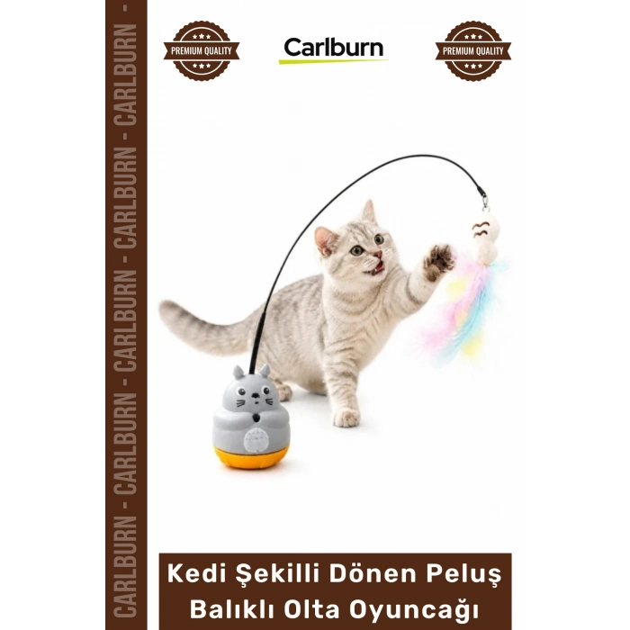 Özel Üretim İnteraktif 360 Dönen Yapışkanlı Eğitici Kedi Şekilli Dönen Peluş Balıklı Olta Oyuncağı