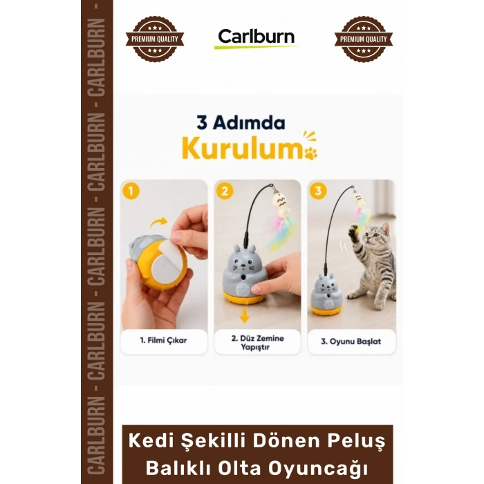 Özel Üretim İnteraktif 360 Dönen Yapışkanlı Eğitici Kedi Şekilli Dönen Peluş Balıklı Olta Oyuncağı
