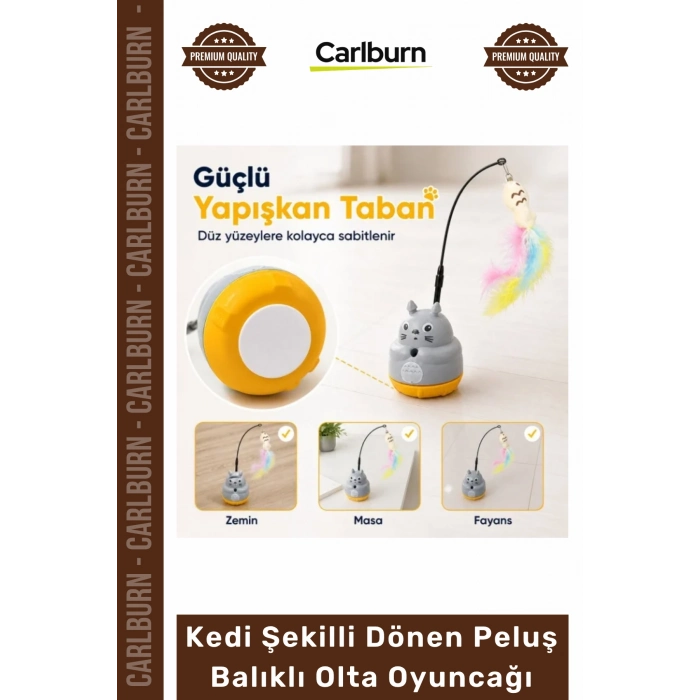 Özel Üretim İnteraktif 360 Dönen Yapışkanlı Eğitici Kedi Şekilli Dönen Peluş Balıklı Olta Oyuncağı