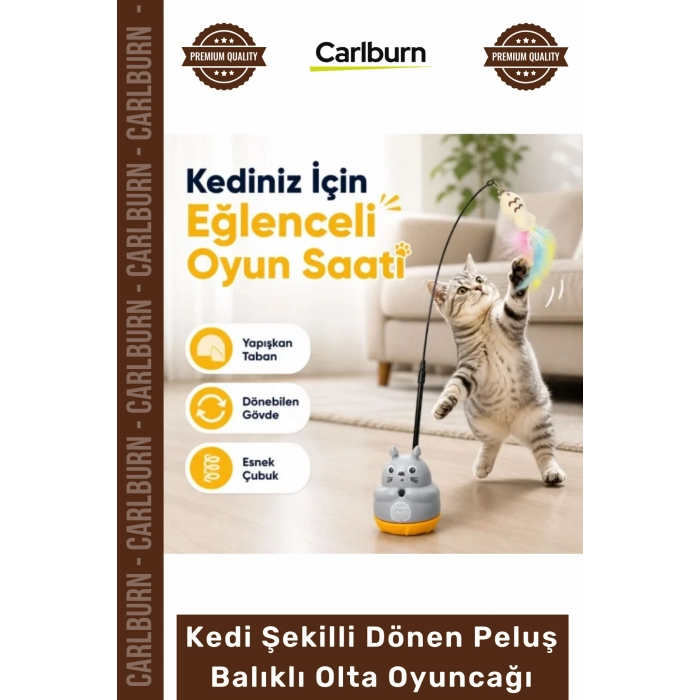 Özel Üretim İnteraktif 360 Dönen Yapışkanlı Eğitici Kedi Şekilli Dönen Peluş Balıklı Olta Oyuncağı