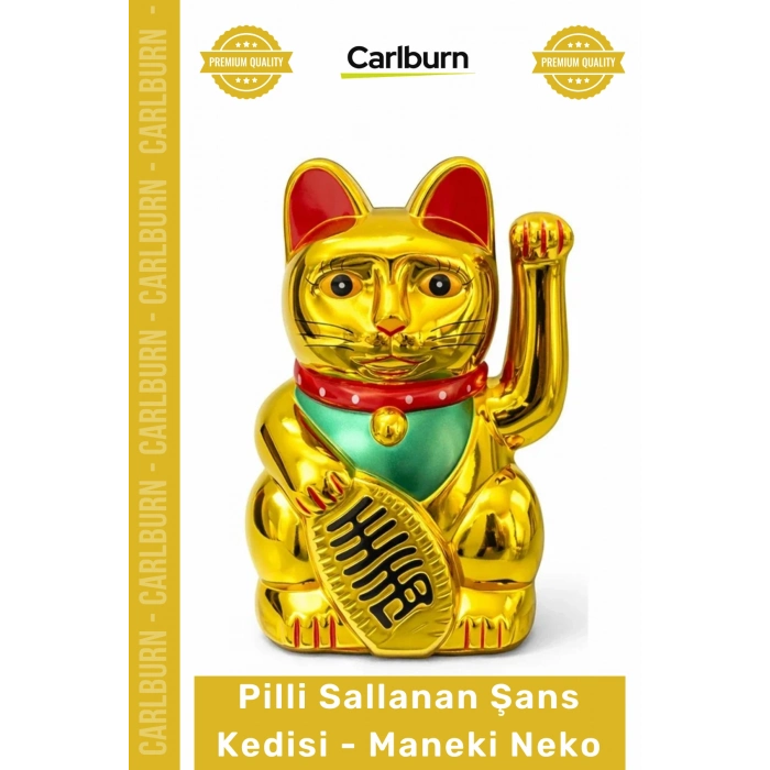 Özel Üretim Altın Sarısı Dekoratif Hareketli Bereket Figür Pilli Sallanan Şans Kedisi Maneki Neko