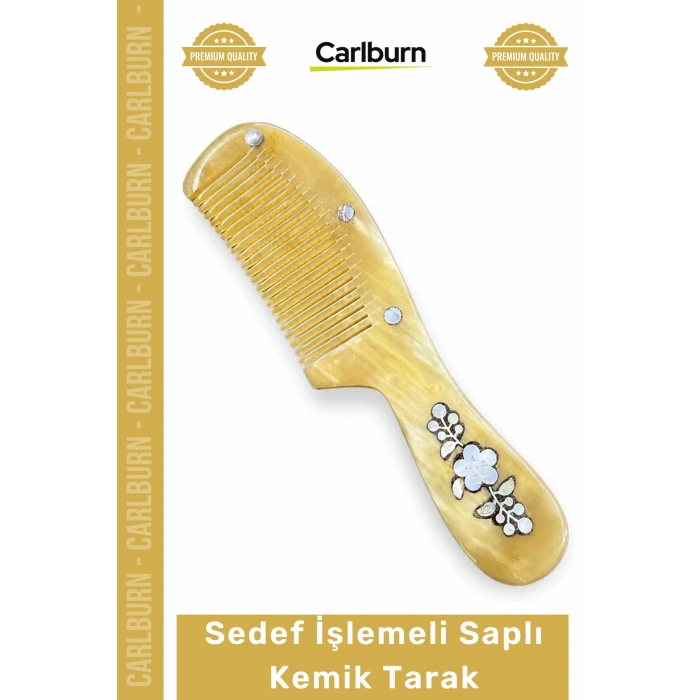 #Tarak Çiçek Desenli Antistatik Masaj Etkili Sağlıklı Kaliteli Sedef İşlemeli Saplı Kemik Tarak