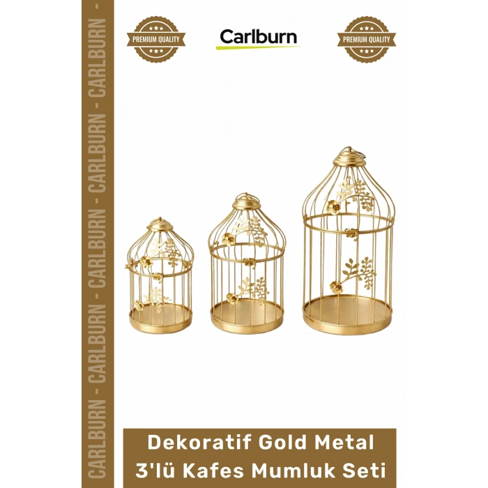 Özel Üretim Şık Tasarım Modern Ev Hediyesi Metal Dekoratif Gold Metal 3lü Kafes Mumluk Seti