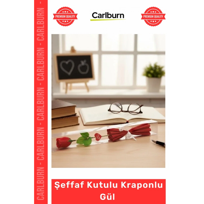 Özel Üretim Dekoratif Kırmızı Yapay Çiçek Şeffaf Kutulu Kraponlu Gül Öğretmenler Günü Hediyesi