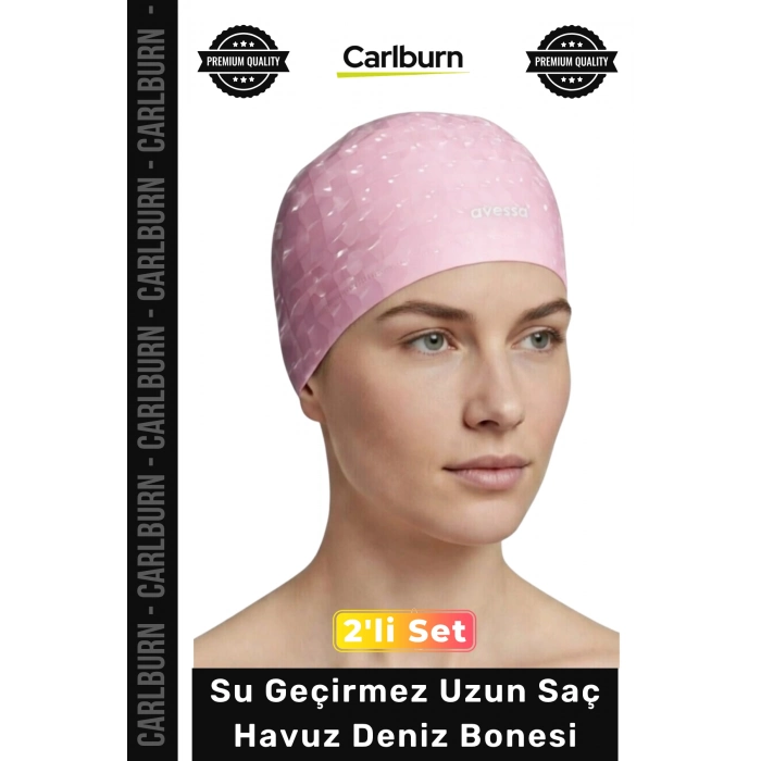 #Bone Uzun Saç Kaymaz Su Geçirmez Sızdırmaz Yüzücü Havuz Deniz Bonesi Elastik Bez Yüzme Şapkası 2li Set