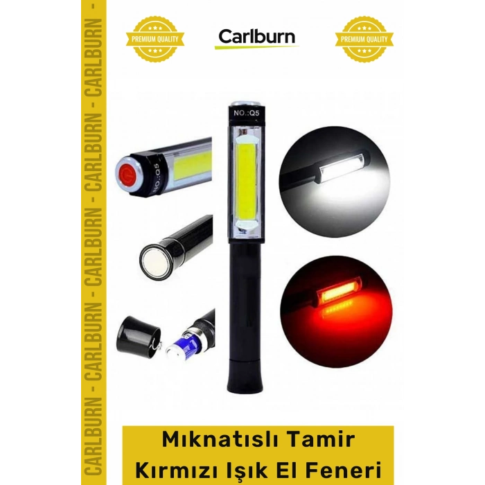 #ElFeneri Güçlü Servis Teknik PS-Q5 Pilli Mıknatıslı COB LED Çalışma Tamir Kırmızı Işık El Feneri