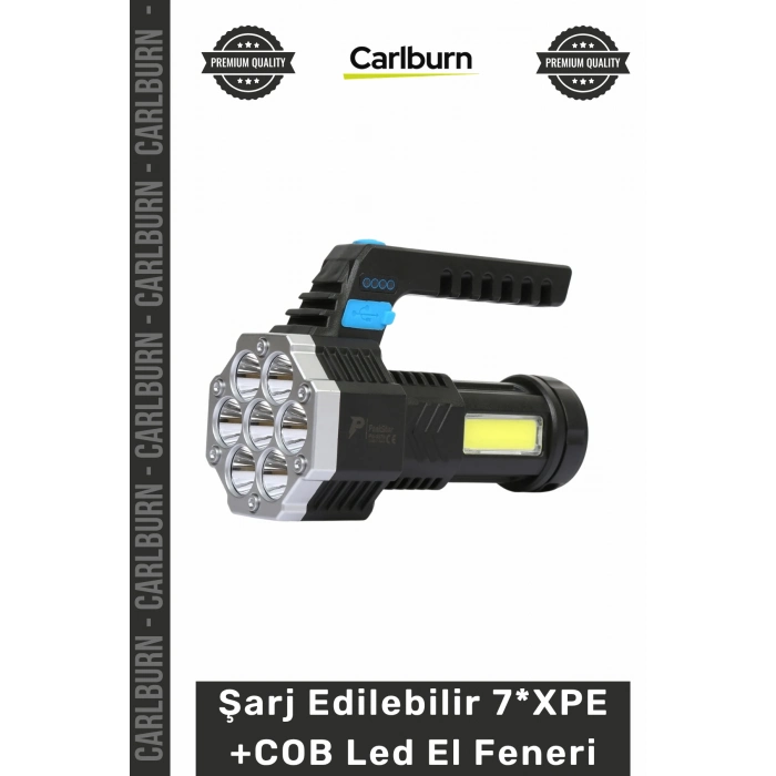 #ElFeneri ABS 5 Mod USB Şarj Göstergeli Şarj Edilebilir 7XPE +COB Led El Feneri