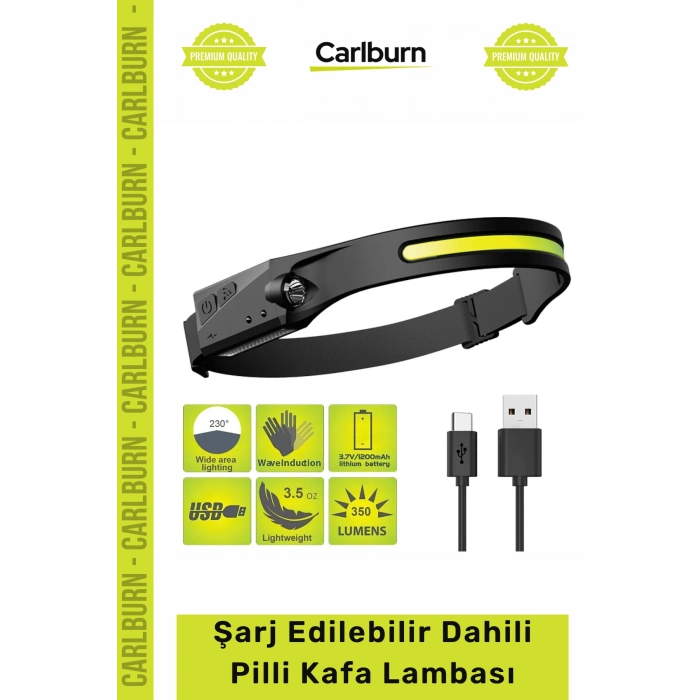 #KafaLambası Güçlü 5 Aydınlatma Modlu COB LED Sensörlü USB Şarj Edilebilir Dahili Pilli Kafa Lambası