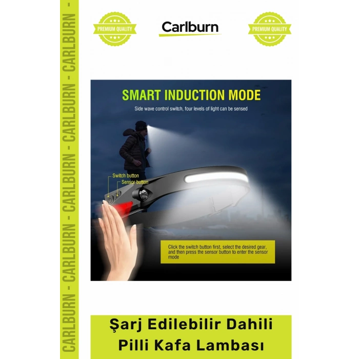 #KafaLambası Güçlü 5 Aydınlatma Modlu COB LED Sensörlü USB Şarj Edilebilir Dahili Pilli Kafa Lambası