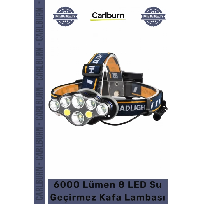 #KafaLamba Güçlü USB Şarj Edilebilir Profesyonel 8 Modlu 6000 Lümen 8 LED Su Geçirmez Kafa Lambası