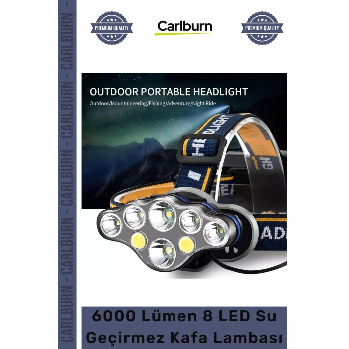 #KafaLamba Güçlü USB Şarj Edilebilir Profesyonel 8 Modlu 6000 Lümen 8 LED Su Geçirmez Kafa Lambası