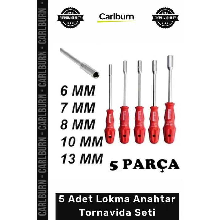 #Lokma Krom Vanadyum Çelik Uzun Sap 5 Adet Lokma Anahtar Tornavida 6/7/8/10/13/mm Metal Altıgen