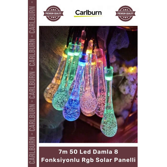 #Solar Bahçe Aydınlatma Dekoratif Su Geçirmez 7m 50 Led Damla 8 Fonksiyonlu Rgb Solar Panelli