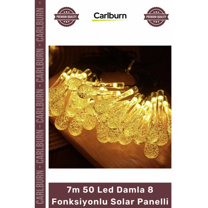 #Solar Bahçe Aydınlatma Dekoratif Solar 7m 50 Led Damla 8 Fonksiyonlu Solar Panelli Gün Işığı