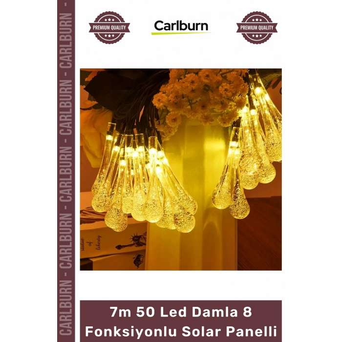 #Solar Bahçe Aydınlatma Dekoratif Solar 7m 50 Led Damla 8 Fonksiyonlu Solar Panelli Gün Işığı