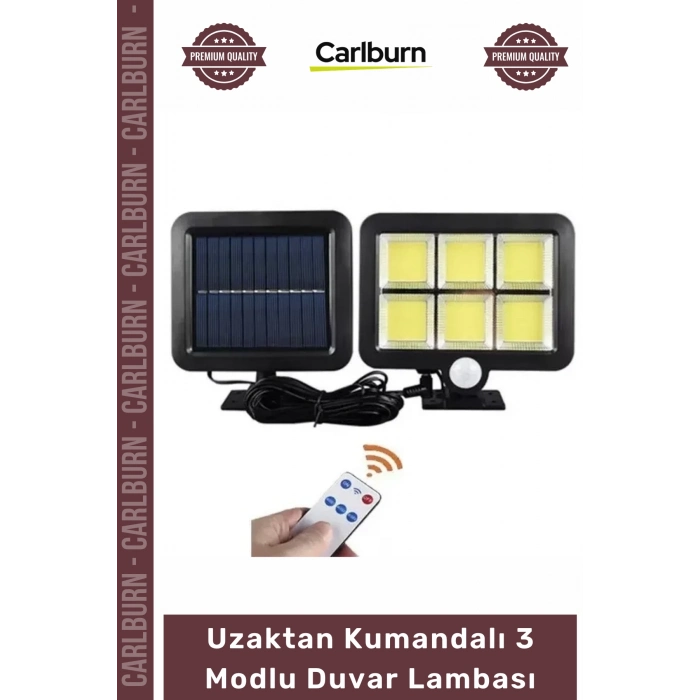 #Solar Aydınlatma 120 Cob Led Solar Panelli Sensörlü Uzaktan Kumandalı 3 Modlu Duvar Lambası