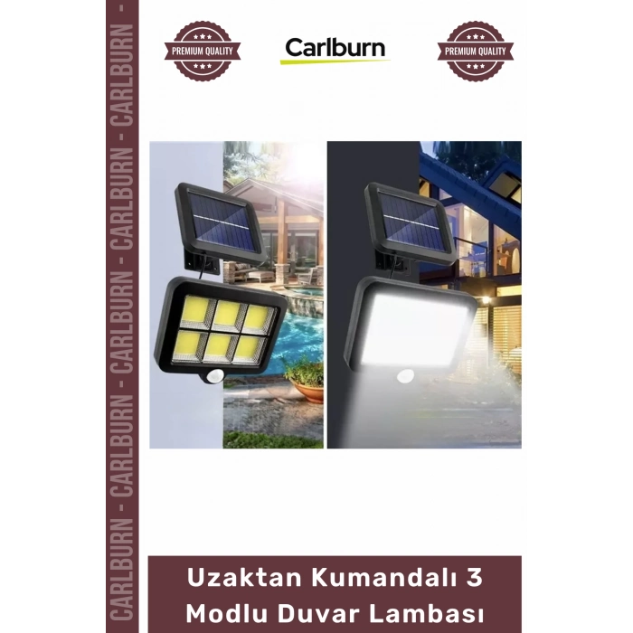 #Solar Aydınlatma 120 Cob Led Solar Panelli Sensörlü Uzaktan Kumandalı 3 Modlu Duvar Lambası