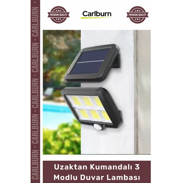 #Solar Aydınlatma 120 Cob Led Solar Panelli Sensörlü Uzaktan Kumandalı 3 Modlu Duvar Lambası