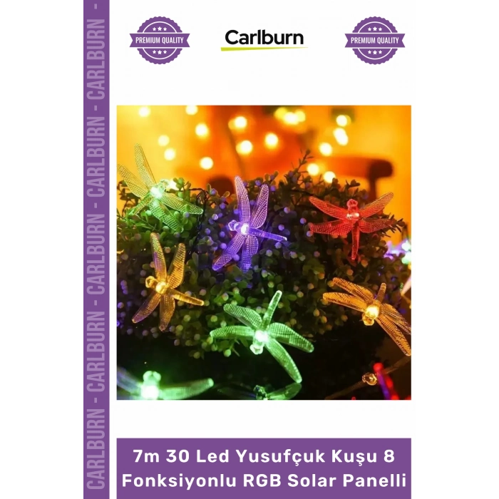 #Solar Şık Bahçe Dekorasyon Aydınlatma 7m 30 Led Yusufçuk Kuşu 8 Fonksiyonlu RGB Solar Panelli