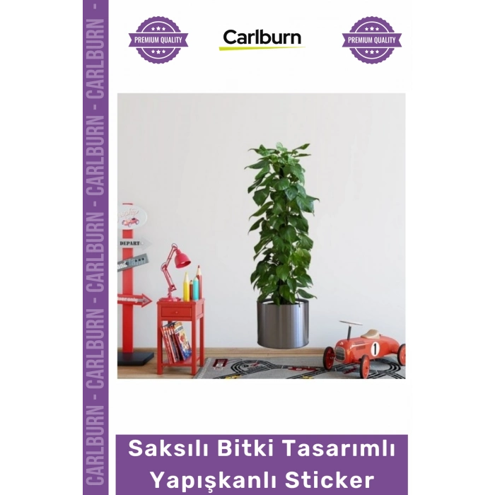 #Sticker 90x30 cm Şeffaf Lazer Kesim Modern Dekoratif Duvar Saksılı Bitki Tasarımlı Yapışkanlı Sticker