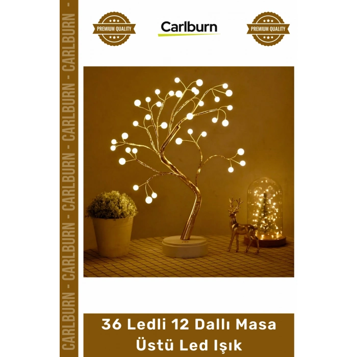 Özel Üretim 36 Ledli 12 Dallı Pilli USB Girişli Işıklı Ağaç İnci Led Dekoratif Masa Üstü Led Işık
