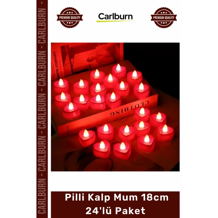 Özel Üretim Dekoratif Romantik LED Işıklı Kırmızı Sevgililer Günü Pilli Kalp Mum 18cm 24lü Paket