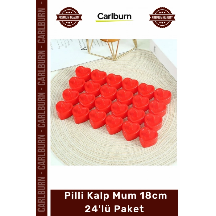 Özel Üretim Dekoratif Romantik LED Işıklı Kırmızı Sevgililer Günü Pilli Kalp Mum 18cm 24lü Paket