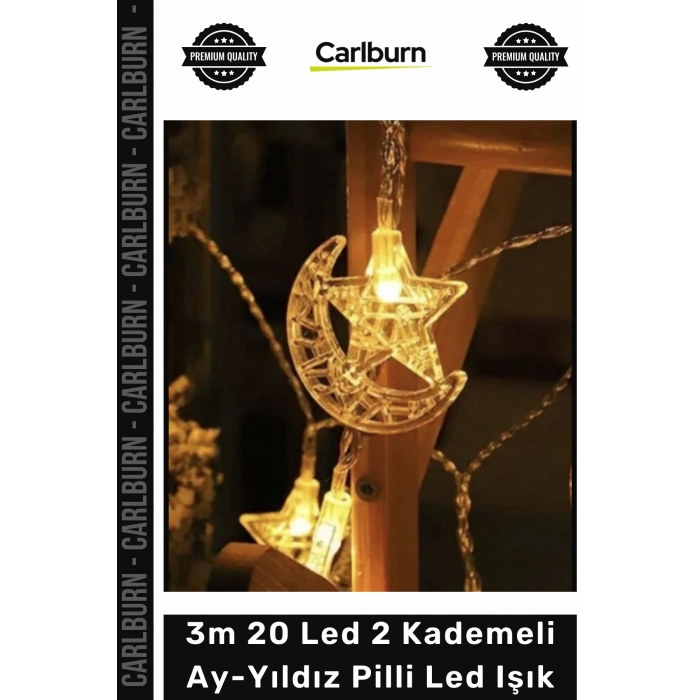 #Led Dekoratif Gece Lambası Süsleme Günışığı 3m 20 Led 2 Kademeli Ay- Yıldız Pilli Led Işık