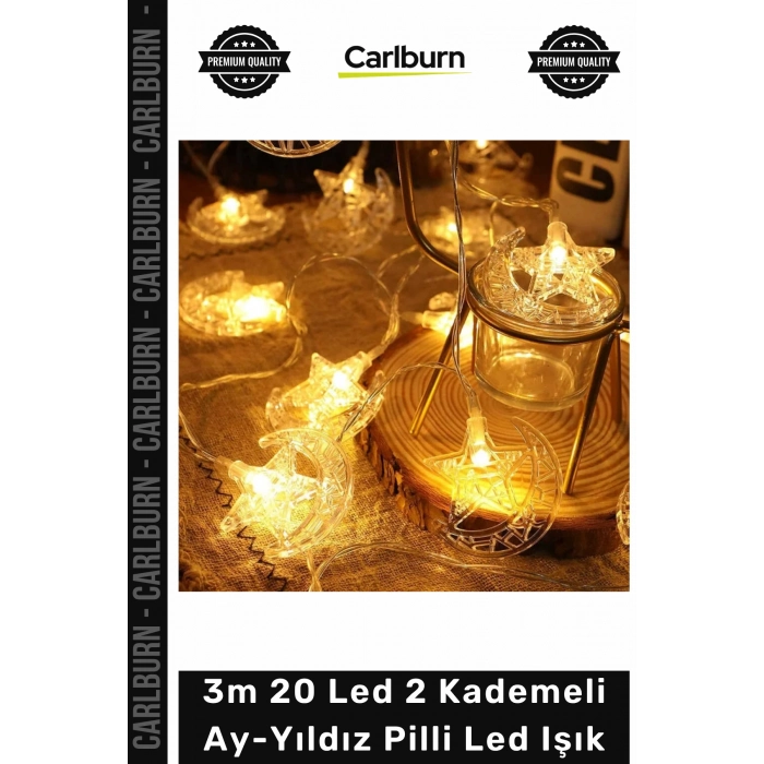 #Led Dekoratif Gece Lambası Süsleme Günışığı 3m 20 Led 2 Kademeli Ay- Yıldız Pilli Led Işık