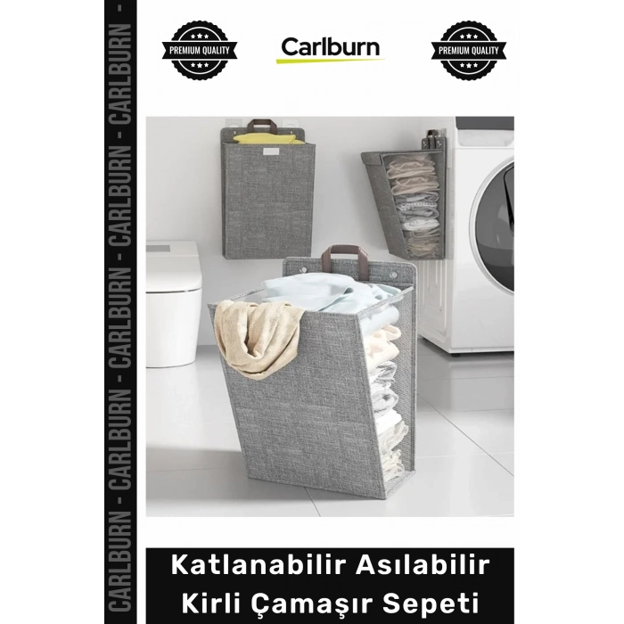 Özel Üretim Gri Kumaş Banyo Duvar Kapı Arkası Düzenleyici Katlanabilir Asılabilir Kirli Çamaşır Sepeti