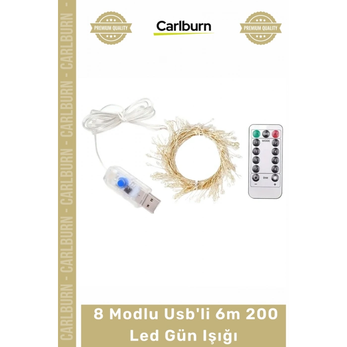 Özel Üretim Dekoratif Şerit Peri Aydınlatma Uzaktan Kumandalı 8 Modlu Usbli 6m 200 Led Gün Işığı