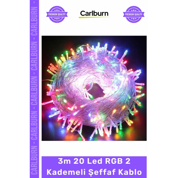 #LedAydınlatma Dekoratif Pilli Renkli Animasyonlu Işık Süsleme 3m 20 Led RGB 2 Kademeli Şeffaf Kablo