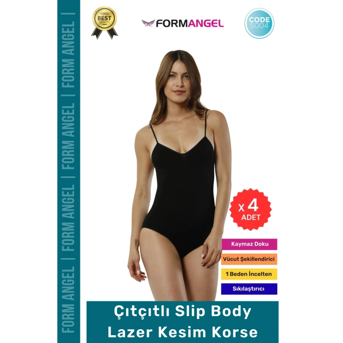 #Korse Lazer Kesim Seamless İz Göstermeyen Toparlayıcı Kaymayan Çıtçıtlı Slip Body Korse - 4 Adet