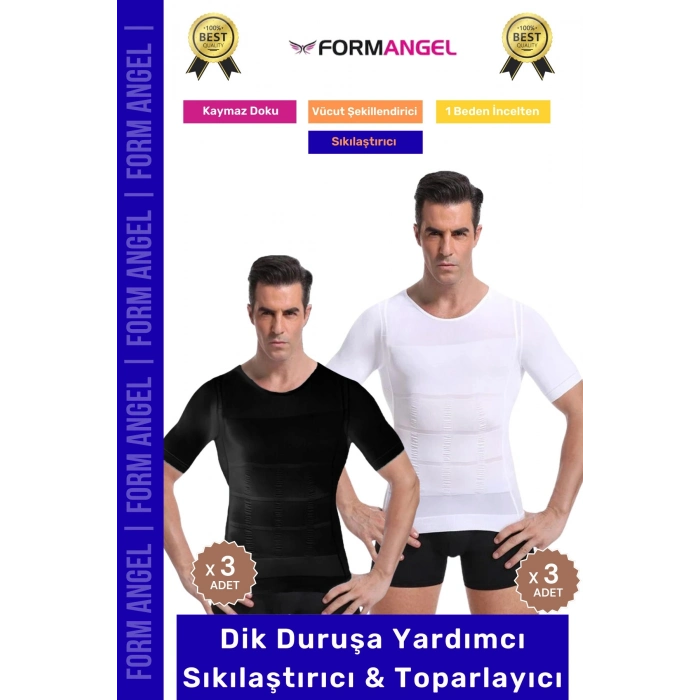 #ErkekKorse Dik Duruş Vücut Bel Göğüs Toparlayıcı Göbek Sıkılaştırıcı Kısa Kol Korse Atlet 6lı Set