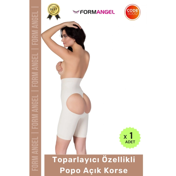 Kadın Ten Popo Açık Yüksek Bel Paçalı Korse Ten