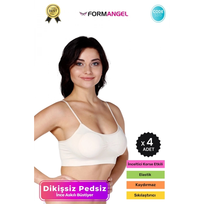 #Büstiyer Dikişsiz Seamless Kadın Esnek Yumuşak Kumaş İp Askılı Pedsiz Spor Büstiyer - 4 Adet