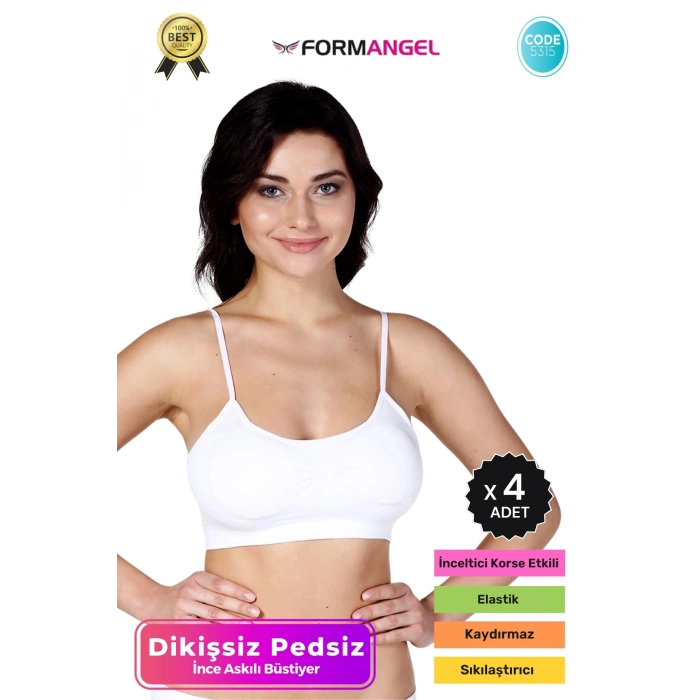 #Büstiyer Dikişsiz Seamless Kadın Esnek Yumuşak Kumaş İp Askılı Pedsiz Spor Büstiyer - 4 Adet