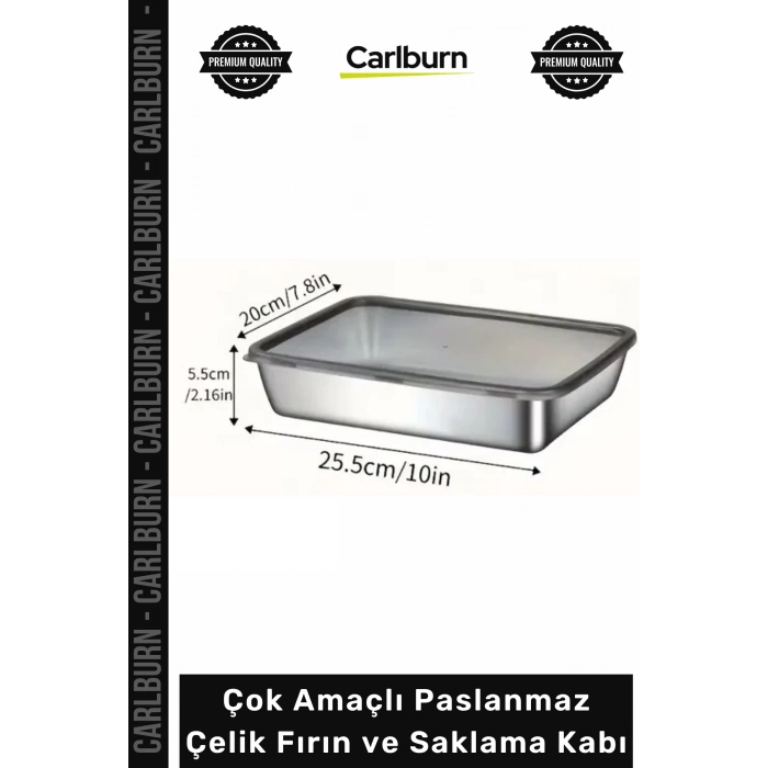 #SaklamaKabı 304 Kalite Sızdırmaz Çok Amaçlı Paslanmaz Çelik Fırın Saklama Kabı 25x20x5 cm - 1 Adet