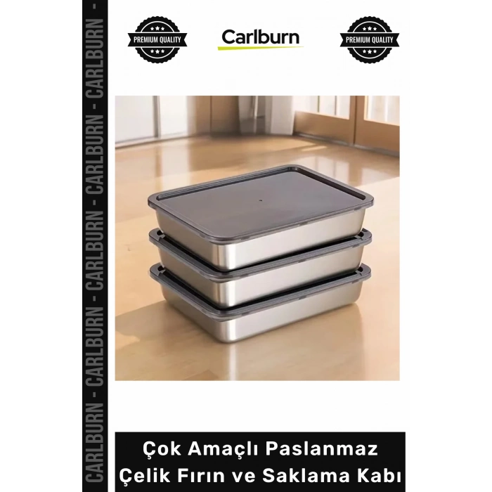 #SaklamaKabı 304 Kalite Sızdırmaz Çok Amaçlı Paslanmaz Çelik Fırın Saklama Kabı 25x20x5 cm - 1 Adet