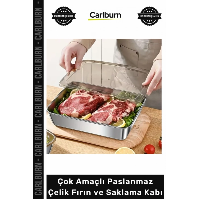 #SaklamaKabı 304 Kalite Sızdırmaz Çok Amaçlı Paslanmaz Çelik Fırın Saklama Kabı 25x20x5 cm - 1 Adet