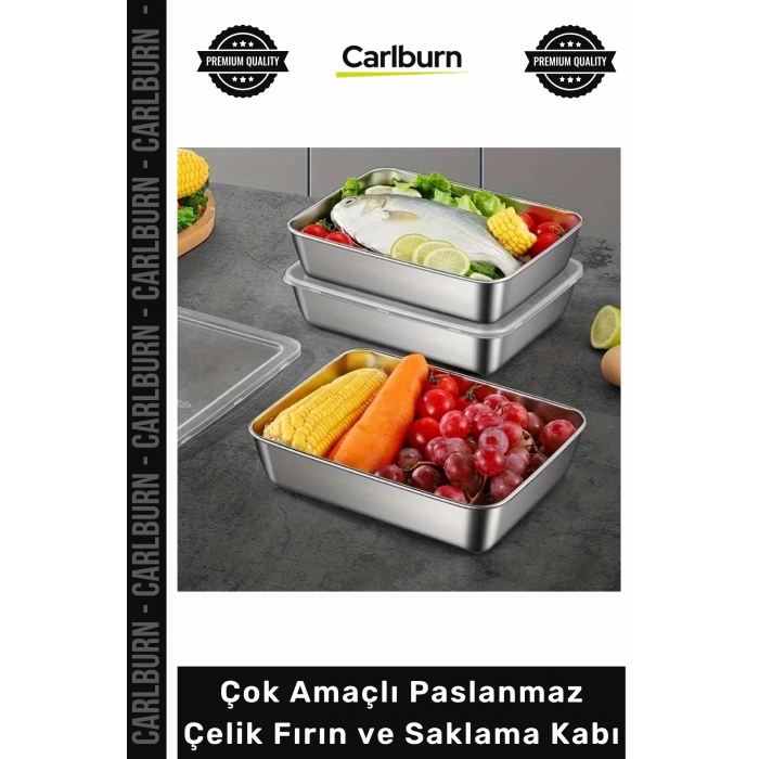 #SaklamaKabı 304 Kalite Sızdırmaz Çok Amaçlı Paslanmaz Çelik Fırın Saklama Kabı 25x20x5 cm - 1 Adet