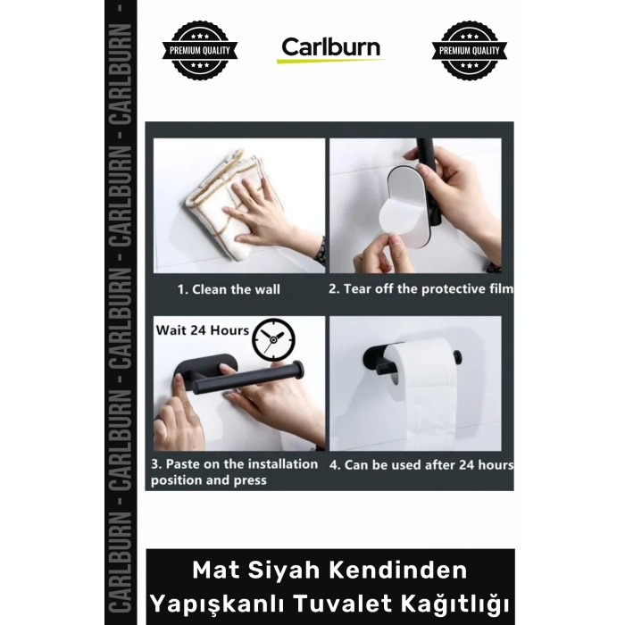 Özel Üretim Paslanmaz Çelik Delmesiz Banyo Rulo Tutucu Askısı Mat Siyah Kendinden Yapışkanlı Tuvalet Kağıtlığı